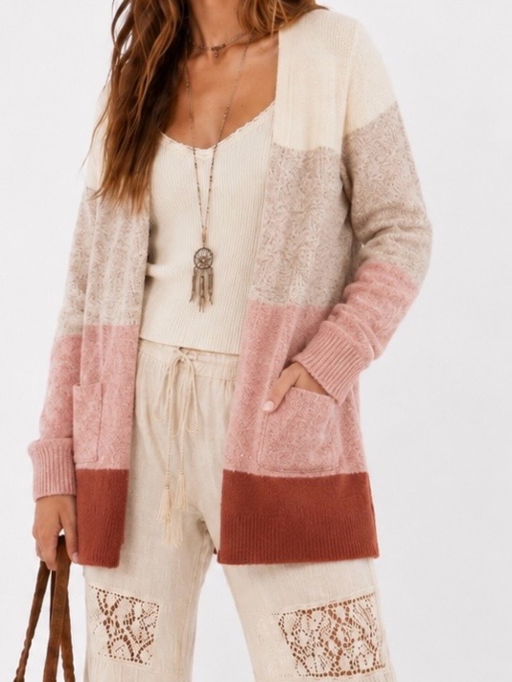 MADEWELL Ryder Neapolitan Rust & Pink Merino Wool Alpaca Blend Cardigan Sweater